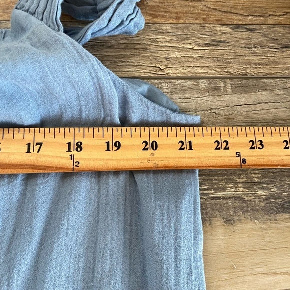 BCBG Max Azria Women's Tunic Top Size L Color Blue Gauze Ruffle Sleeveless - Picture 4 of 9